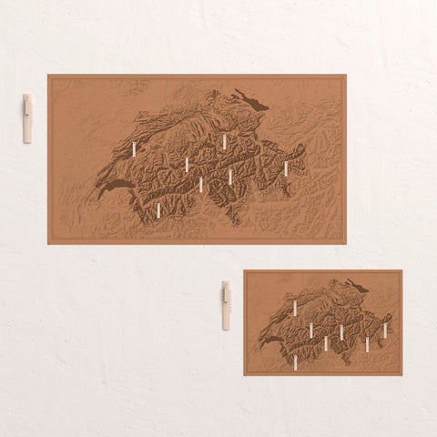 übersichtskarte schweiz wand dekoration poster alpen relief etiketten markieren ziele